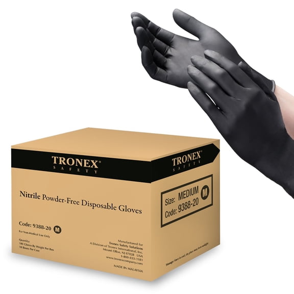 Tronex 9388 Nitrile Disposable Gloves, Powder-Free, Black, x-Large, Case of 1,000