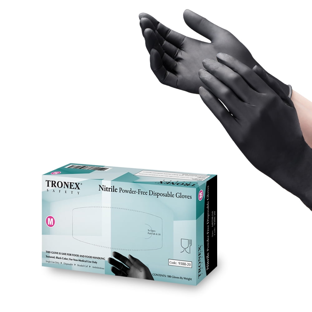 Tronex Black Nitrile Disposable Gloves, Powder-Free, Finger-Textured, X-Large, Case of 1000