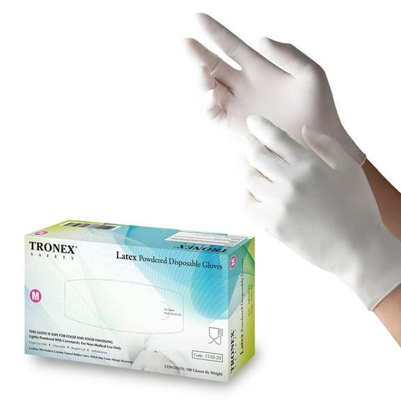 Tronex Latex Powdered Gloves, Food Safe White Latex Gloves, White, X-Large (Box of 100)