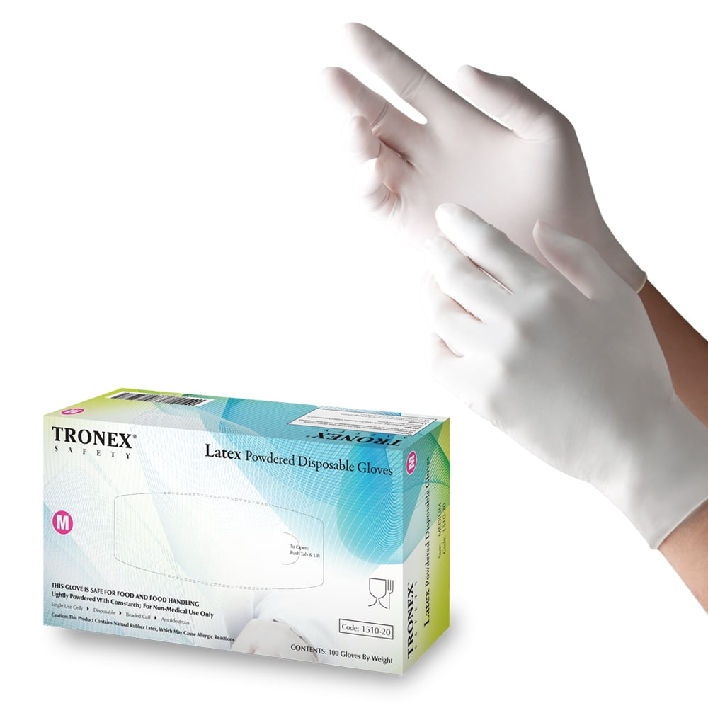 Tronex Disposable Food Safe Latex Gloves, White, X-Large, Case of 1000