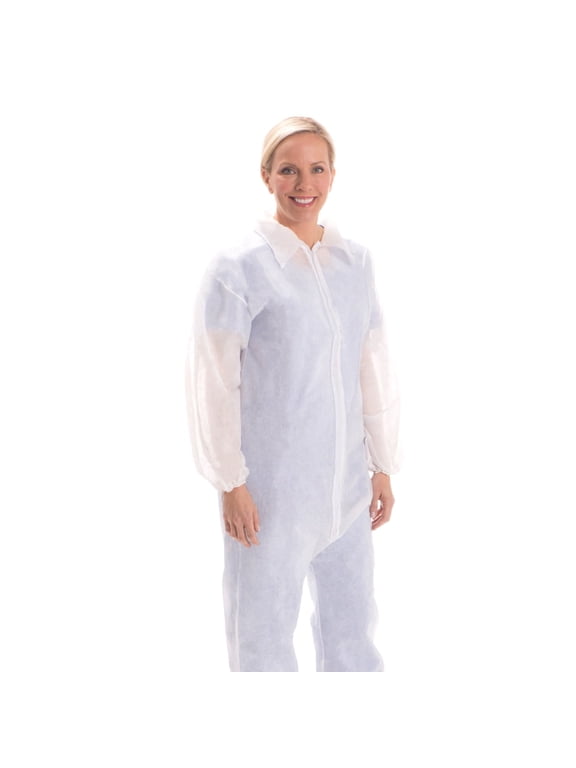 SMS8154W Disposable Coveralls, Fluid-Resistant, White, x-Large, Case of 25