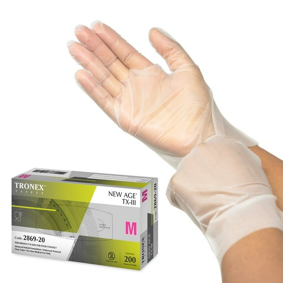 Tronex TX-III Advanced Hybrid Poly Disposable Gloves, Sushi Gloves, Embossed Texture, Food Safe, Clear, Medium (Bag of 100)