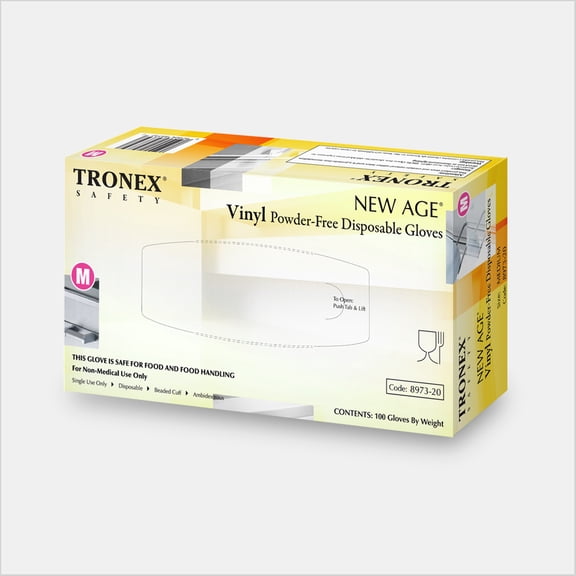 Tronex Vinyl Disposable Gloves, Food Safe, Powder-Free, White, Large (Box of 100)