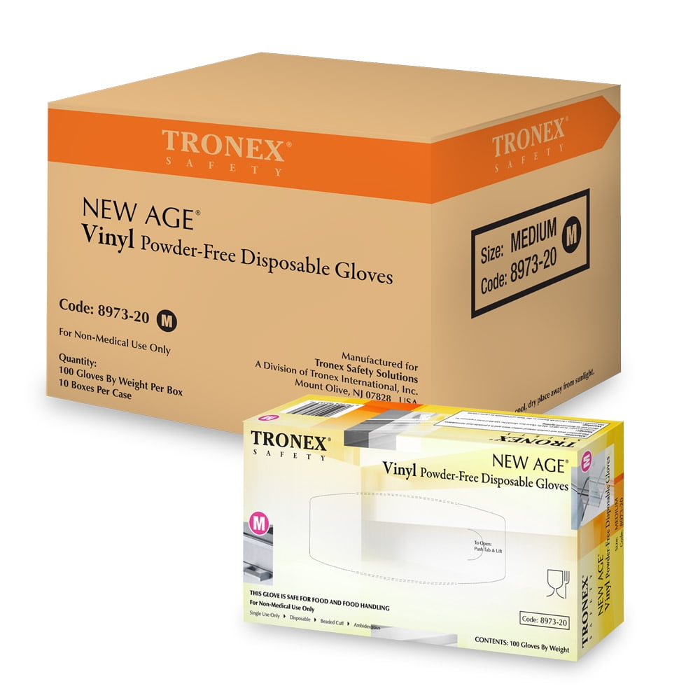 Tronex Non Latex Disposable Vinyl Gloves, Powder-Free, White, Large, 1000 Count