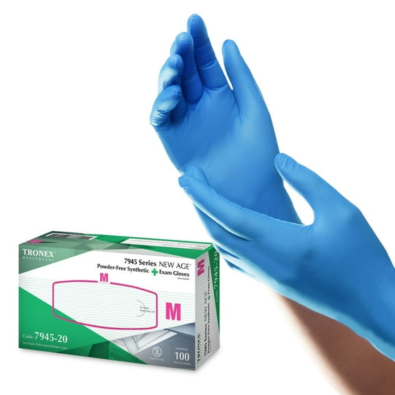 Tronex Vinyl Synthetic Powder-Free Examination Gloves, Medical Grade, Blue, X-Large (Box of 100)