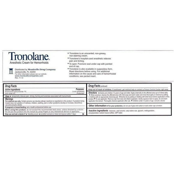 Tronolane Anesthetic Cream for Hemorrhoids - 1 oz, 2 Pack