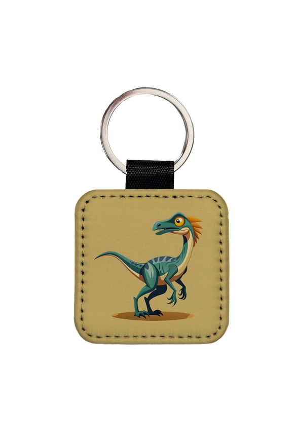 Troodon Dinosaur Faux Leather Square Keychain