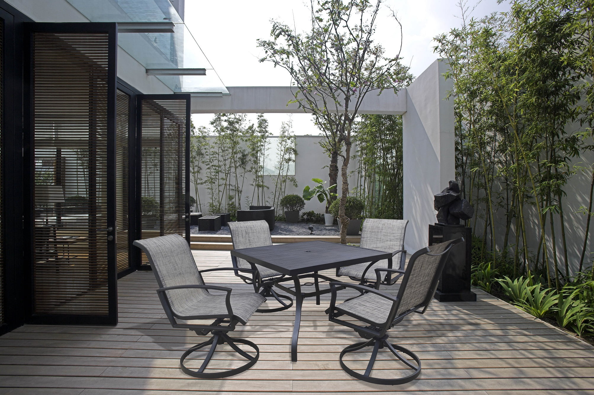 Troom 5-Piece Outdoor Patio Sling Swivel Rocker Dining Set