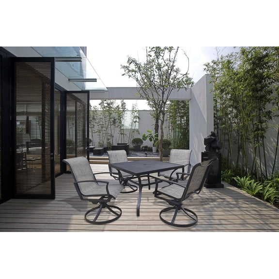 Troom 5-Piece Outdoor Patio Sling Swivel Rocker Dining Set