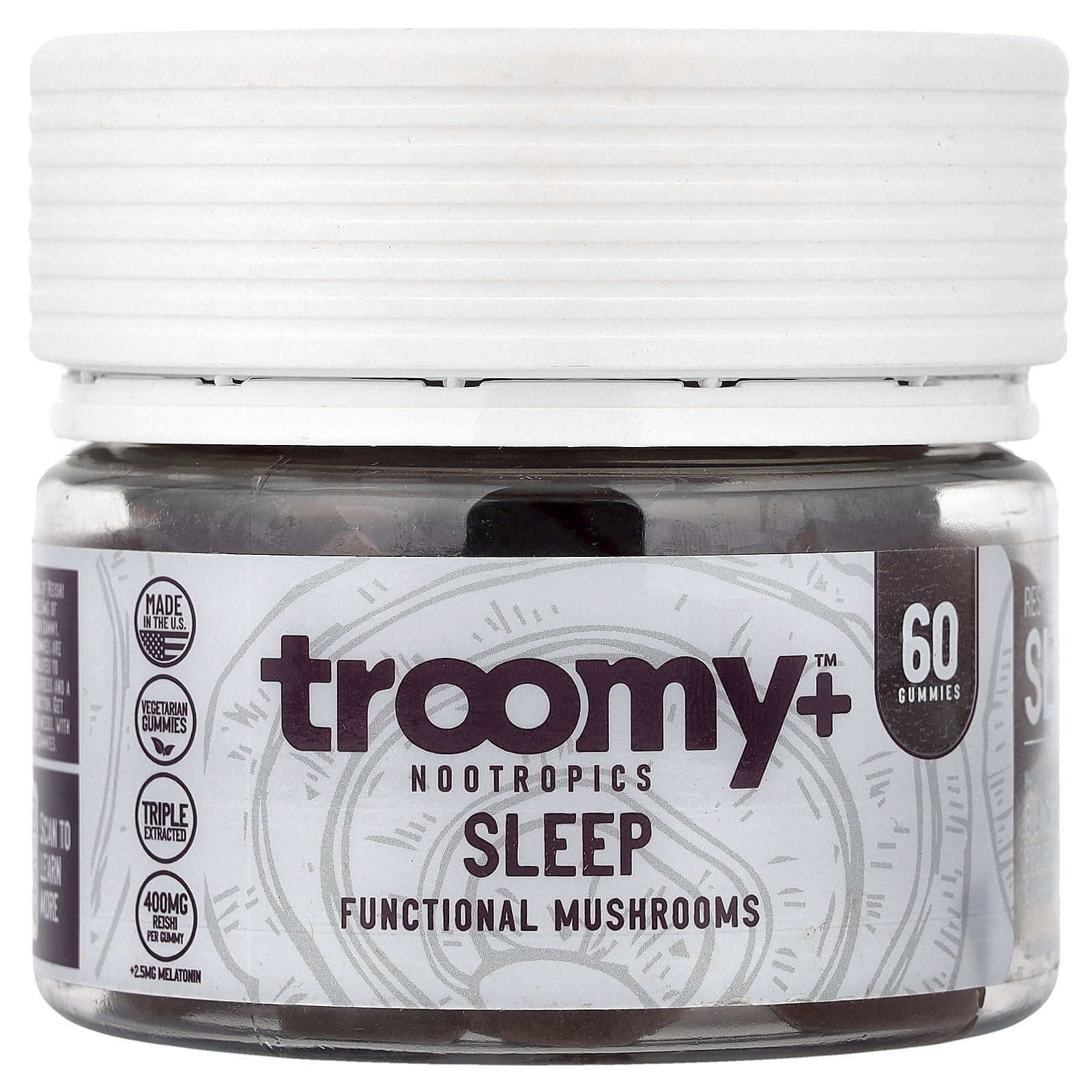 Troomy Nootropics Sleep Reishi + Melatonin Mushroom Gummies, Black
