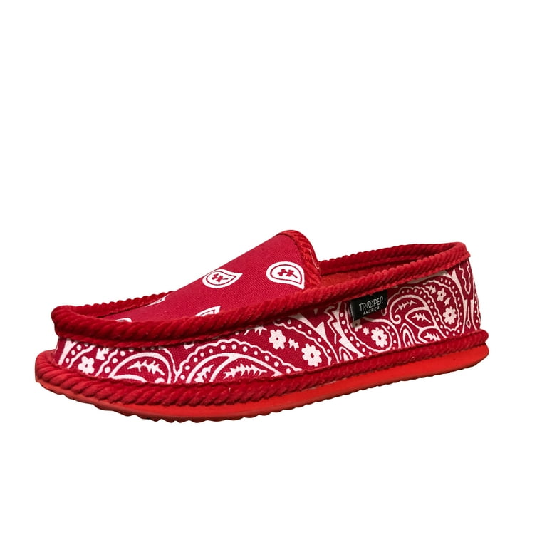 Trooper America Unisex Bandana Paisley Slip On Shoes, Red/White