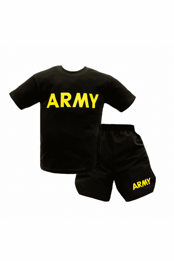 Childrens Army PT 2 Piece Shirt/Shorts Set,Large, Grey and Blac