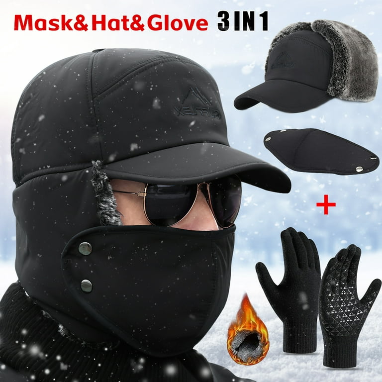 Trooper Trapper Hat Gloves Set ,Warm Winter Hats Hunting Hat with Mask Ear  Flaps, Winter Touchscreen Gloves for Women Men 