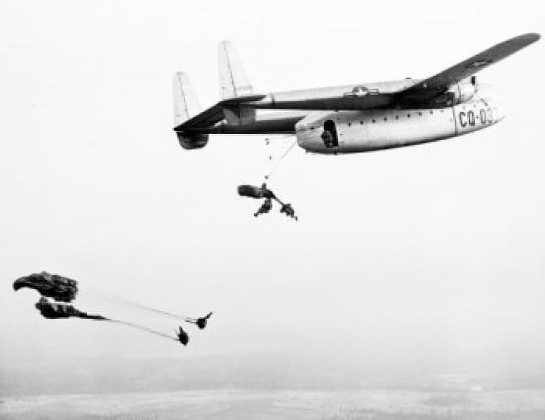 Troops parachuting from Fairfield Aircraft Canvas Art - (18 x 24)