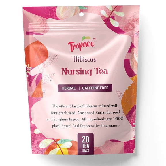 Tropace Organic Hibiscus Nursing Tea  Herbal Tea for Moms, Caffeine Free, Fenugreek Anise Coriander, 20 Tea Bags, 1.4 oz (40g)