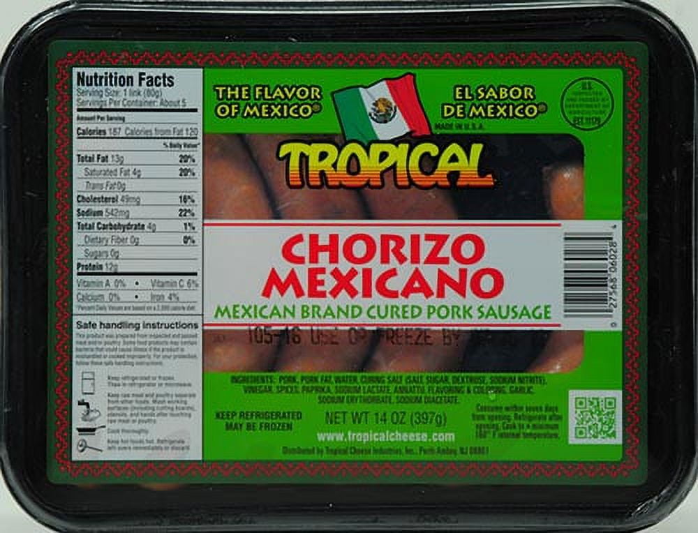 Tropcial Chorizo Mexicano Mexican Brand Cured Pork Sausage, 14 Oz