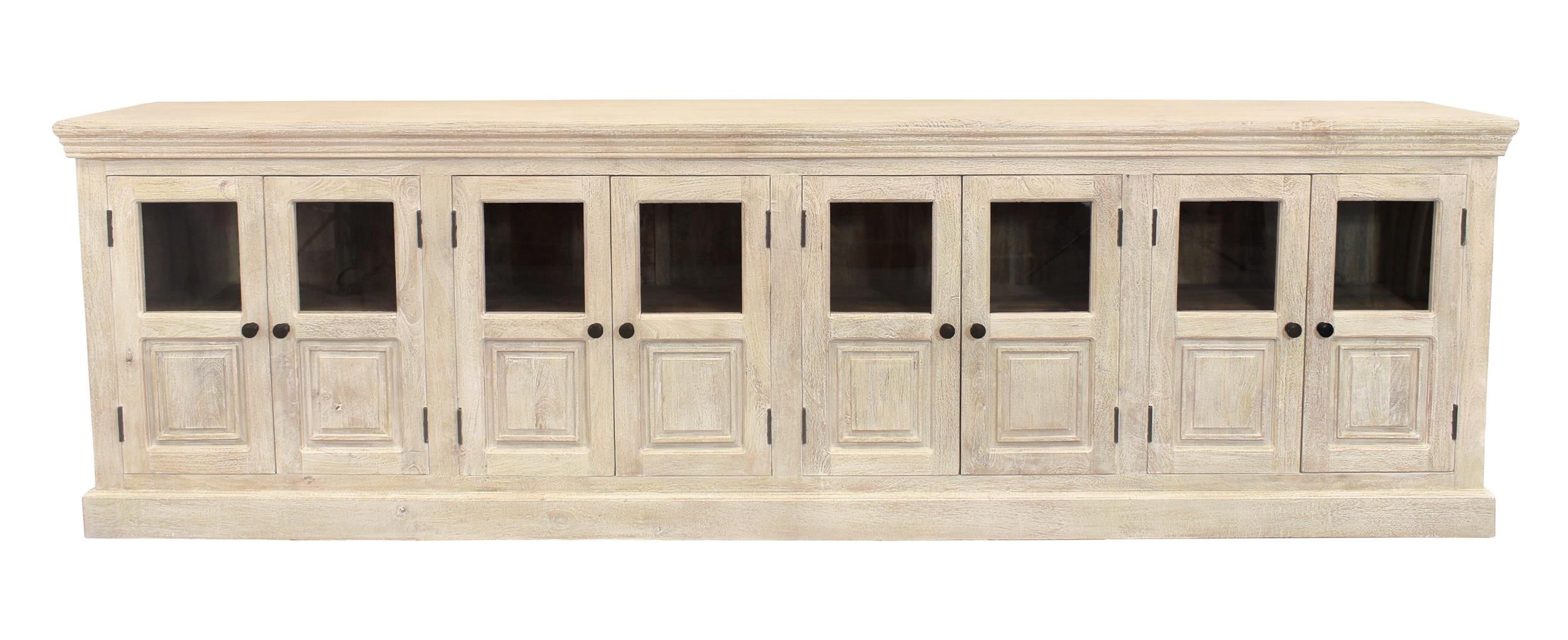 Tropez 8-Door Solid Wood Sideboard With Glass Panels in Distressed ...