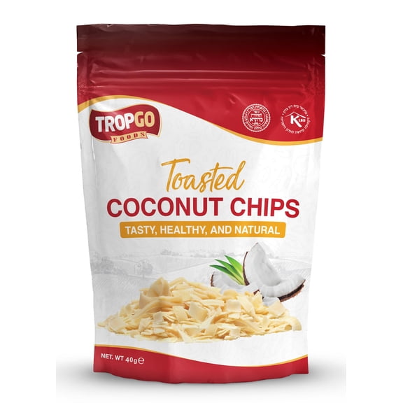 Tropgo Toasted Coconut Chips Lightly Sweetened, Non-GMO, Kosher, Vegan-Friendly Toasted Coconut Flakes Plant-Based Source of Fibre with No Artificial Colours, Flavours, or Preservatives (40g)