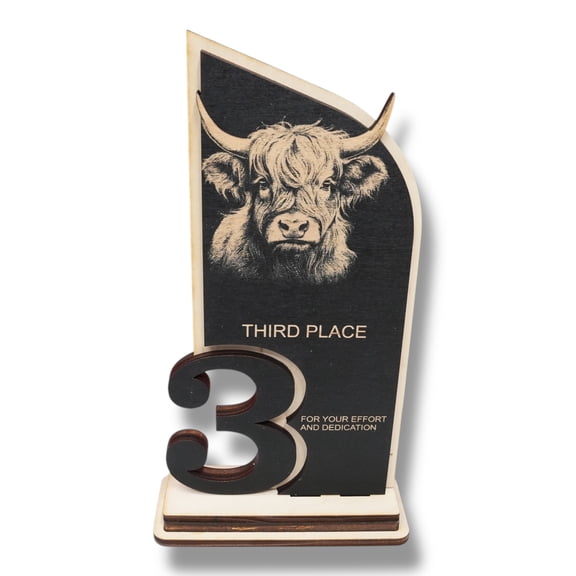 Trophy Award - CUSTOM - Highland Cow - 1st 2nd 3rd Place - 9x5 Inches