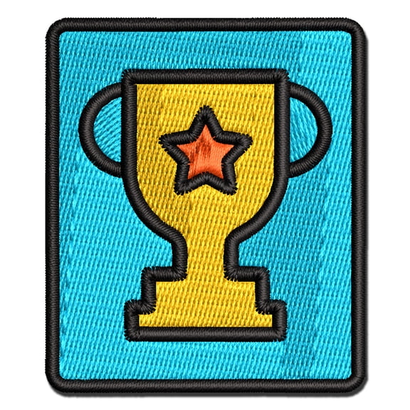 Trophy Award Outline with Star Applique Multi-Color Embroidered Hook & Loop Patch - 2.5 Inch Small