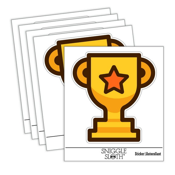 Trophy Award Outline with Star Car Window Bumper Water Bottle Phone Tablet Laptop Waterproof Vinyl Decal Sticker Set 5-Pack - Gloss Finish - 2.0"