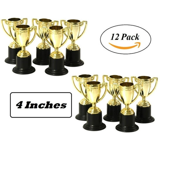 Trophy Cup - 4 Inch Plastic Golden Award Trophy - 12 Gold Cup Trophies For Party Celebrations, Ceremony, Appreciation Gift, Sport, Academy, Prizes, Field Day,