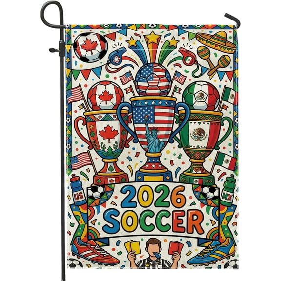 Trophy Festive Playful Soccer Ball Red Garden Flag 12 x 18 Inch Double Sided Burlap Outdoor Decor