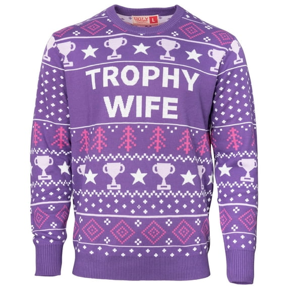 UglyChristmasSweater Trophy Husband and Wife Couple's Adult Unisex Funny Fully Knitted Long Sleeve Ugly Christmas Sweater for Mens and Womens
