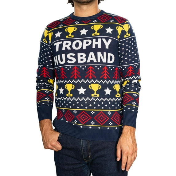 Trophy Husband Funny Fully Knitted Long Sleeve Ugly Christmas Sweater for Mens & Womens