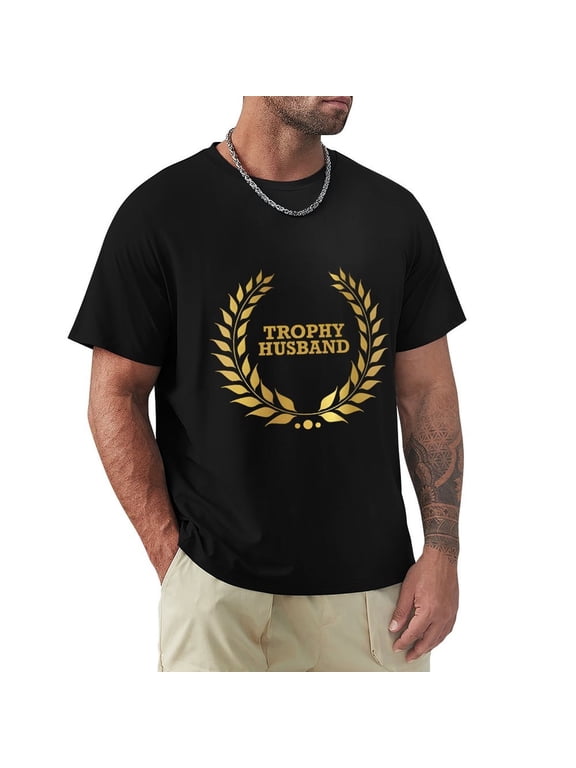 Trophy Husband Men's Cotton HD Print Short Sleeve T-Shirt Crew Neck Top Black M