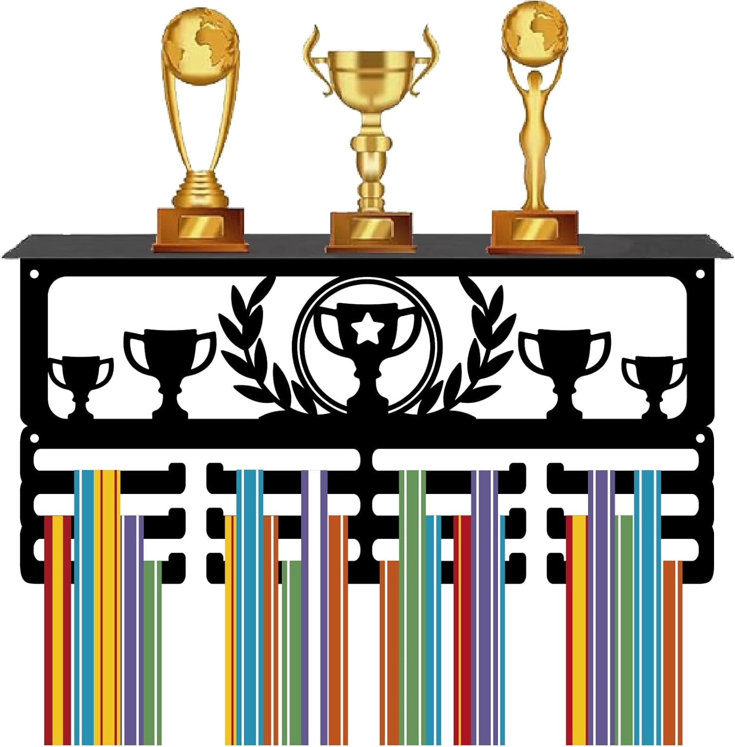 Trophy Medal Holder Award Display Rack with 12 Hooks Black Metal Sports ...