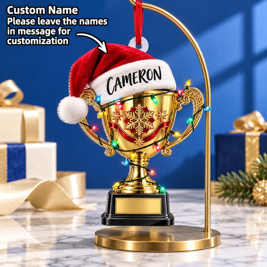 Trophy Ornament, Personalized Name Acrylic Holiday Decor for Athletes ...