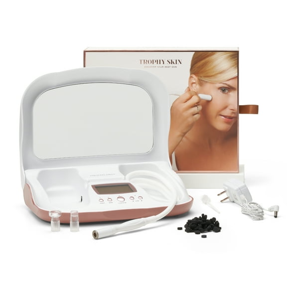 Trophy Skin MicrodermMD - At Home Microdermabrasion Machine - Anti Aging and Acne Spot Treatment - Includes Real Diamond and Pore Extractor Tips to Rejuvenate Skin and Help with Acne Scars - White