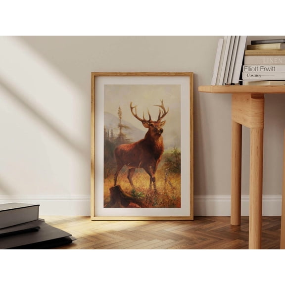Trophy Stag Retro Hunting Poster Vintage Deer Hunting Cabin Wall, Unframed Poster