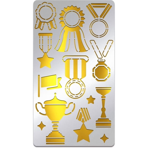 Trophy Stencils 7x4 Inch Medal Badge Drawing Template Metal Stainless Steel Paint Stencils for Wood Journaling Carving and Scrapbooking for making