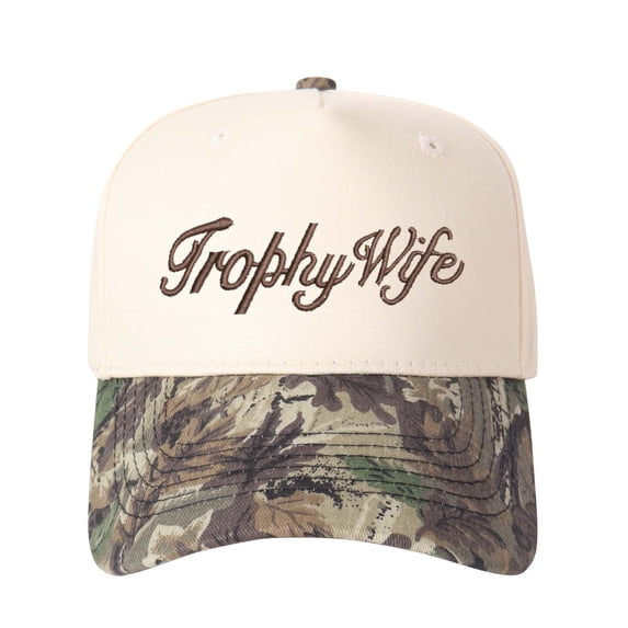 Trophy Wife Letter Embroidered Color Block Trucker Hat Unisex Adjustable Cotton Breathable Fashion Cap for Travel Daily Wear