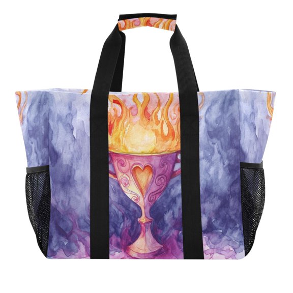 Trophy with Fire Reusable Grocery Bags with Handle Side Pocket Waterproof Shopping Portable Tote