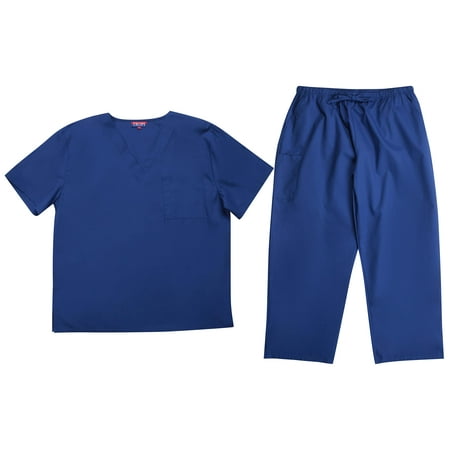 Tropi Mens Scrub Sets - Four Pocket Medical Scrubs Uniform (V-Neck with Cargo Pant) (Galaxy Blue, Small)