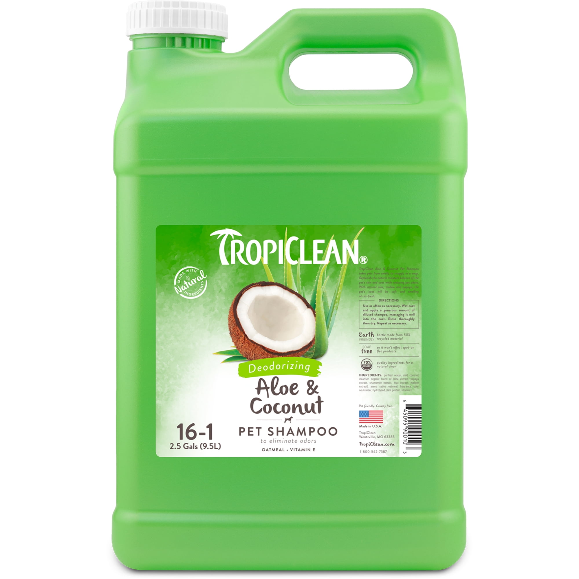 TropiClean Aloe & Coconut Deodorizing Shampoo for Pets, 2.5 gal