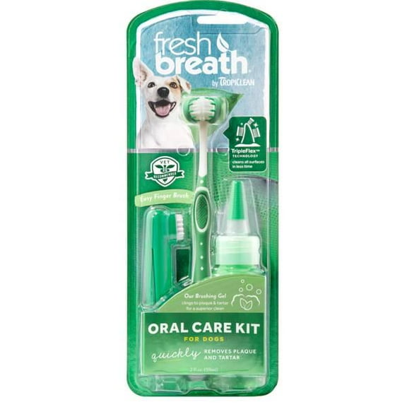 TropiClean Fresh Breath Oral Care Kit - Dental Care for Medium/Large Dog - Mint Gel, Green