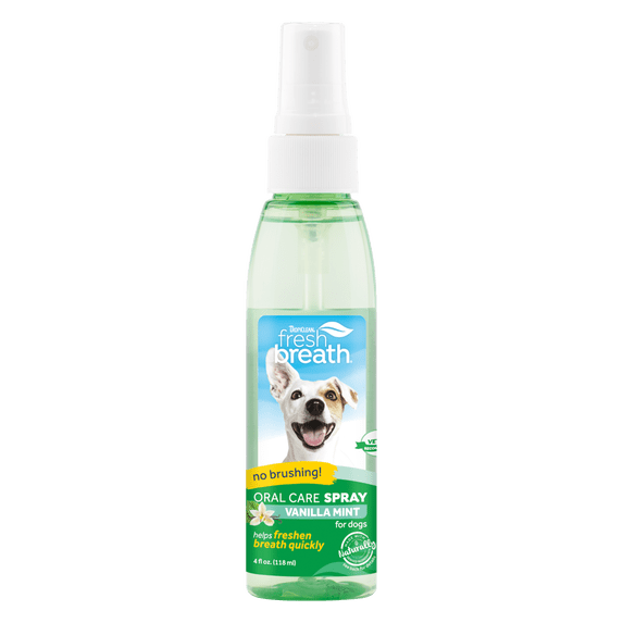 TropiClean Fresh Breath Vanilla Mint Oral Care Spray for Dogs, 4oz. assembled product height 7 inches