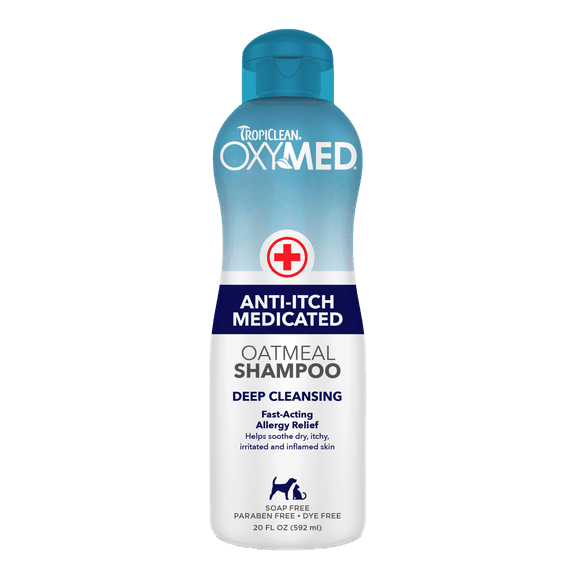 TropiClean OxyMed Medicated Anti Itch Shampoo for Pets, 20oz - Oatmeal Medicated Dog Shampoo