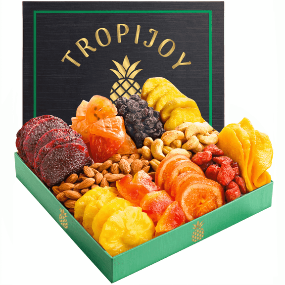 TropiJoy Dried Fruit Basket Gift - 11 Tropical Flavor Diwali Gifts | Soft Dried Fruit and Nuts Gift Basket | Food Gifts