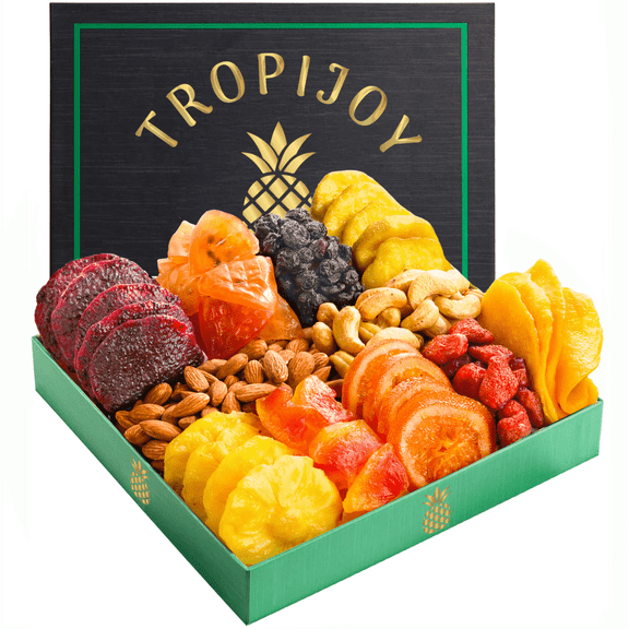 TropiJoy Dried Fruit Gift Basket with 11 Gourmet Tropical Flavors Soft Juicy Dried Fruit and Nuts Healthy Snack Gifts | Fruit Gift Basket Gift Set | Dry Fruits Gift Box and Thank You Gifts