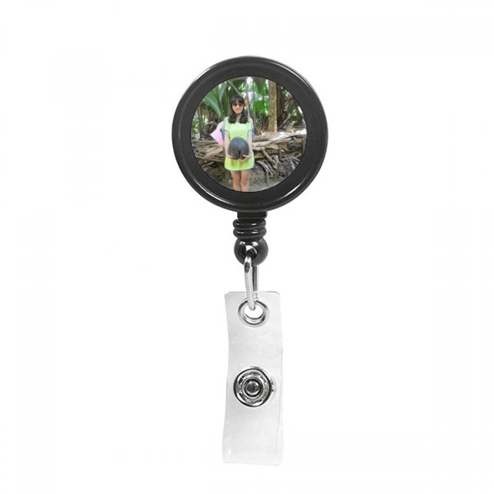 Tropic Coconut Tree Ellie Yao Beautiflu Girl Retractable Keychain Badge Holder ID Badge