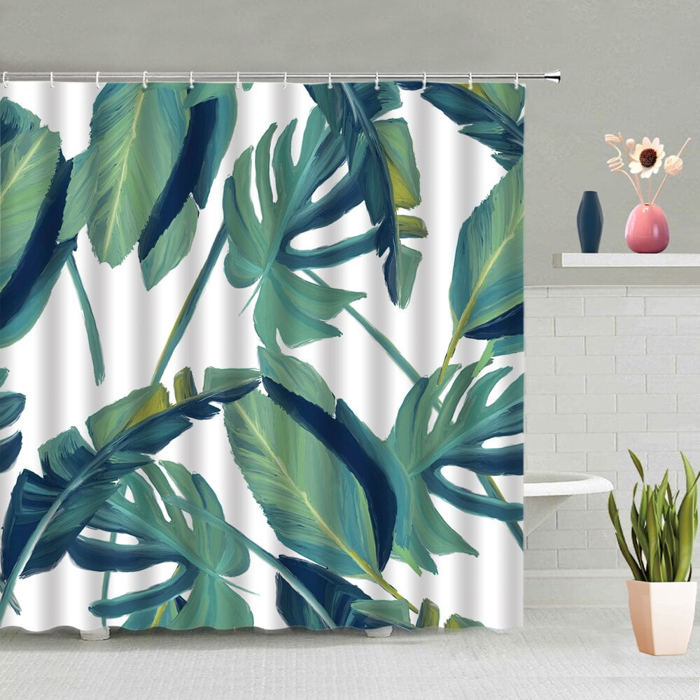Tropic Green Leaves Shower Curtain Plant Palm Leaf 3d Printed Modern