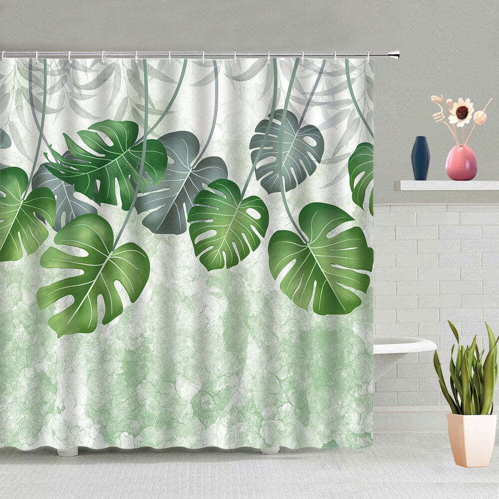 Tropic Green Leaves Shower Curtain Plant Palm Leaf 3d Printed Modern