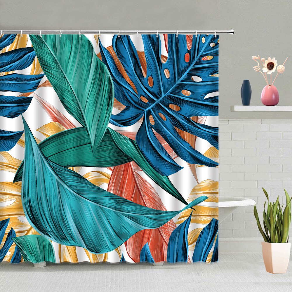 Tropic Green Leaves Shower Curtain Plant Palm Leaf 3d Printed Modern