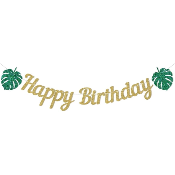 Tropic Happy Birthday Banner, Palm Leaves Birthday Party Decorations, Hawaii Luau Happy Birthday Decorations, Safari Birthday Party Supplies