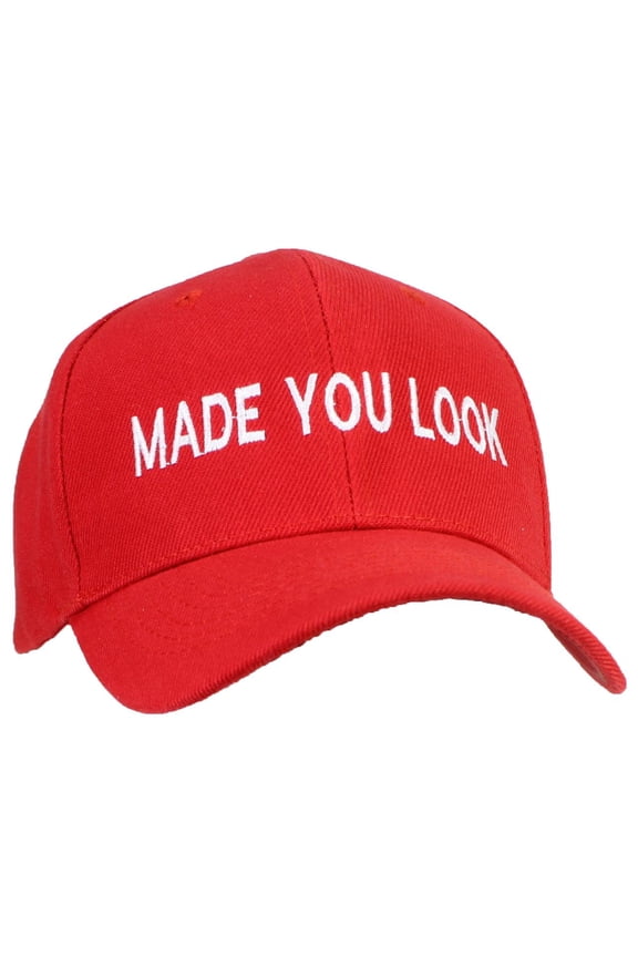 Adult Embroidered Made You Look Structured Adjustable Cap - Red
